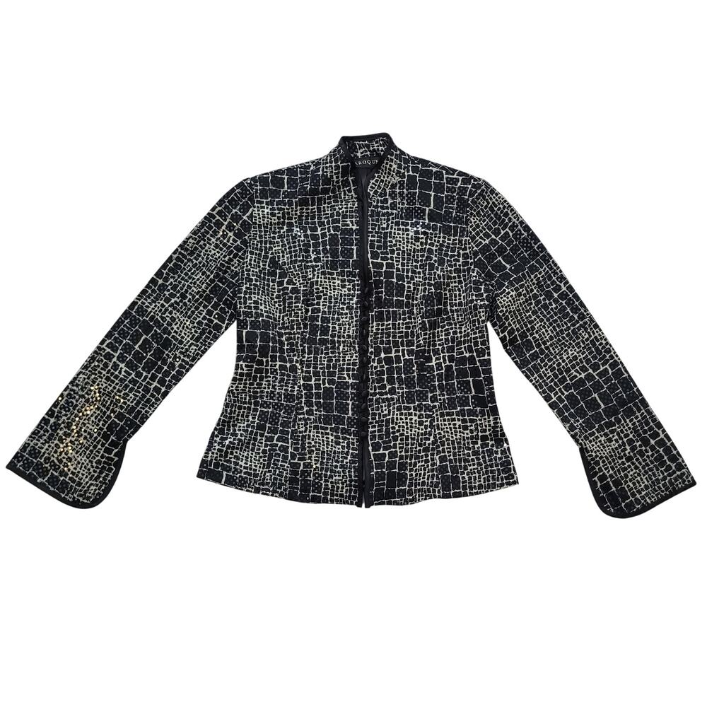Baroque Women’s Size M Sequin Snakeskin Button Front Blazer‎ Glam Office